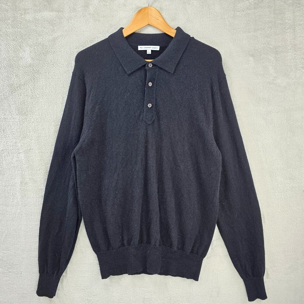 The Cashmere Project Long Sleeve Polo Mens Large Black Cashmere Sweater Shirt